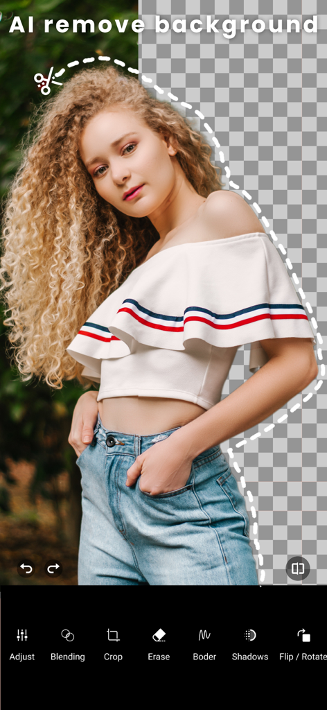 PicPro - AI Photo Editor - PicPro app interface showing the AI background removal feature for a portrait photo