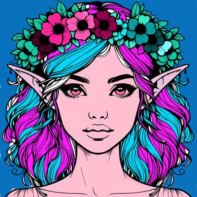 realistic female elf with flower crown