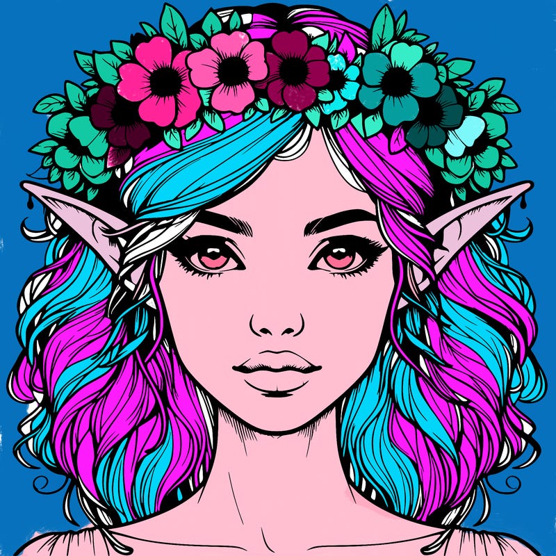 realistic female elf with flower crown