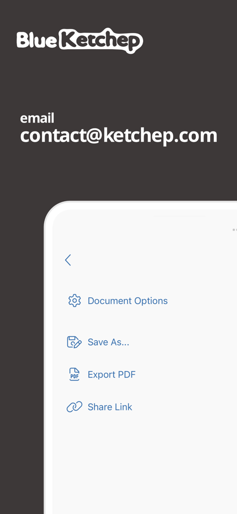 Interface of Deflection Pro app highlighting document options and PDF export.