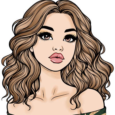 realistic girl with wavy hair and lips