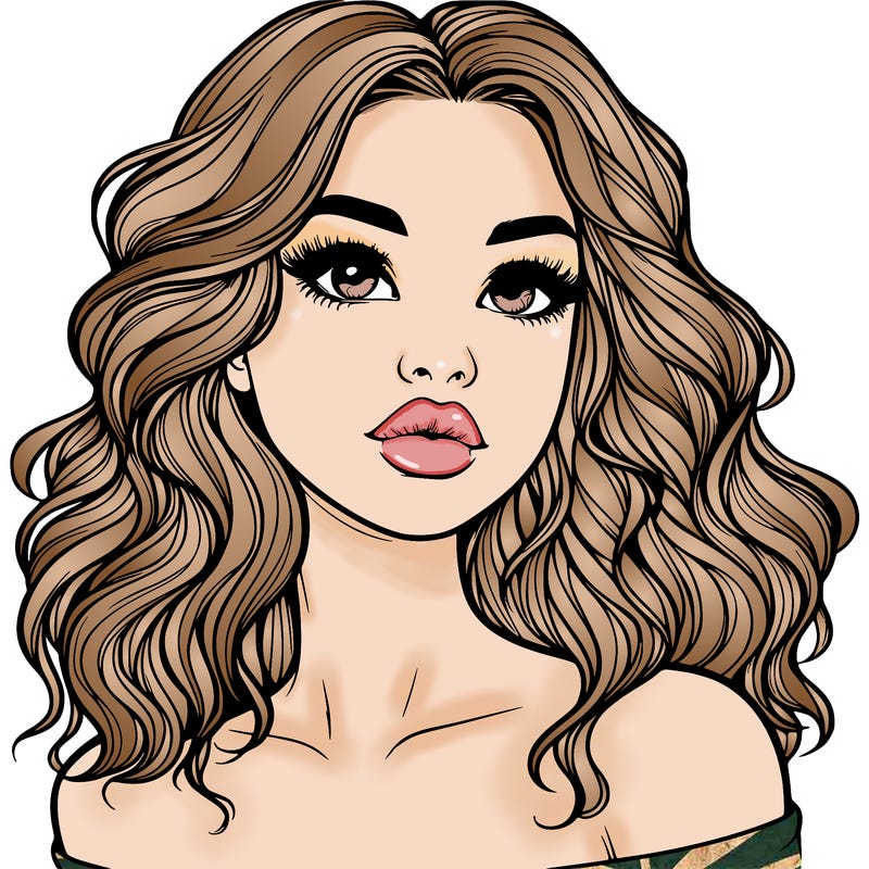 realistic girl with wavy hair and lips