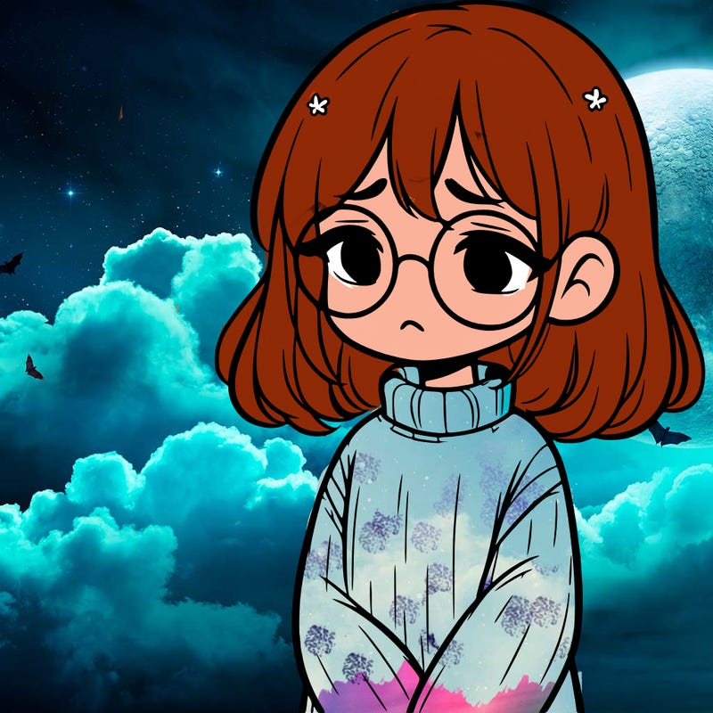 sad girl with glasses in a sweater