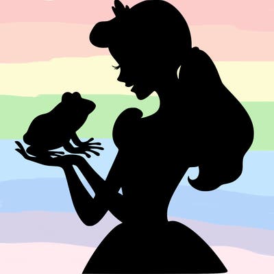 a shadow of a princess holding a frog realistic