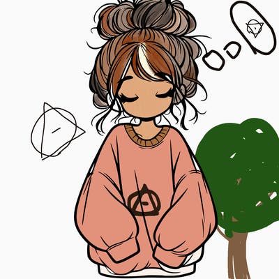 girl with baggy sweatshirt and messy bun