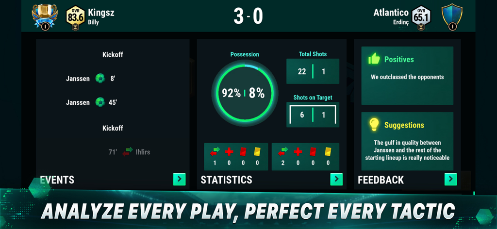 Ultimate Football Manager - A match statistics screen showing possession and performance analysis in Ultimate Football Manager.