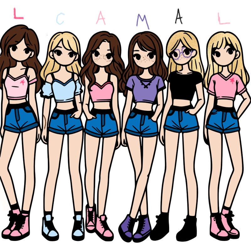 a group of girls wearing crop tops and shorts