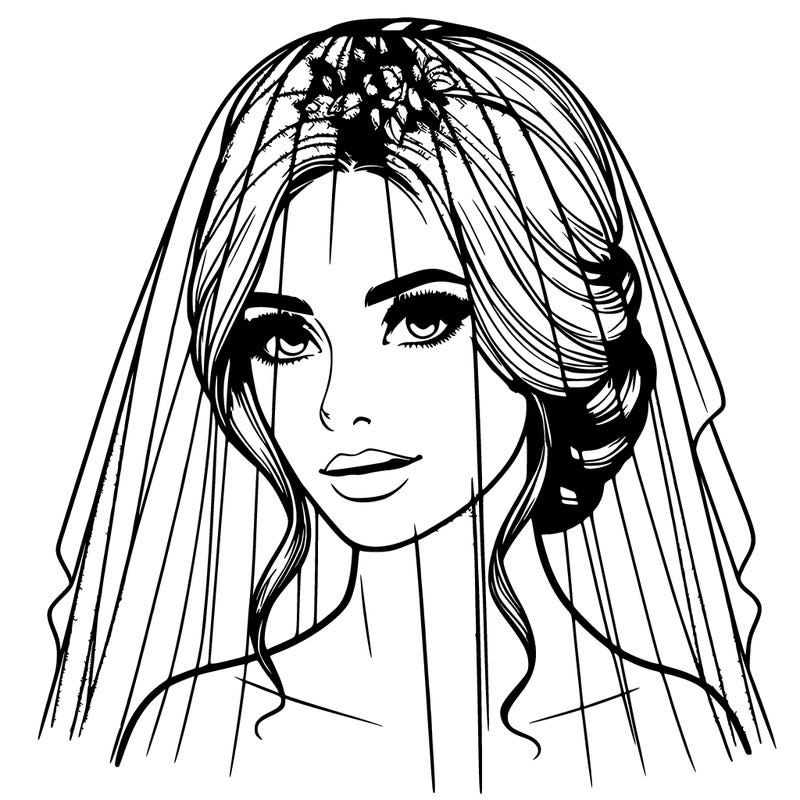realistic woman with wedding veil head only
