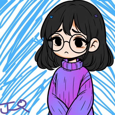sad girl with glasses in a sweater