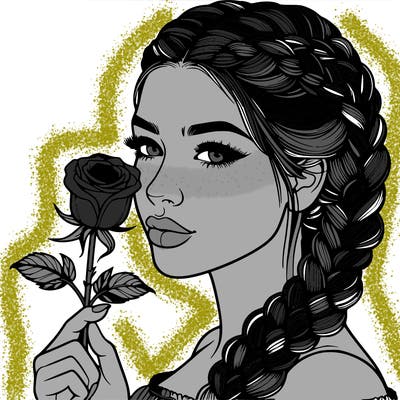 realistic woman with braids holding a single rose