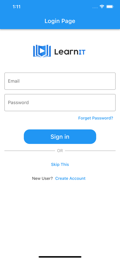 LearnIT by makeITsimpleTT - LearnIT app login interface with email and password fields