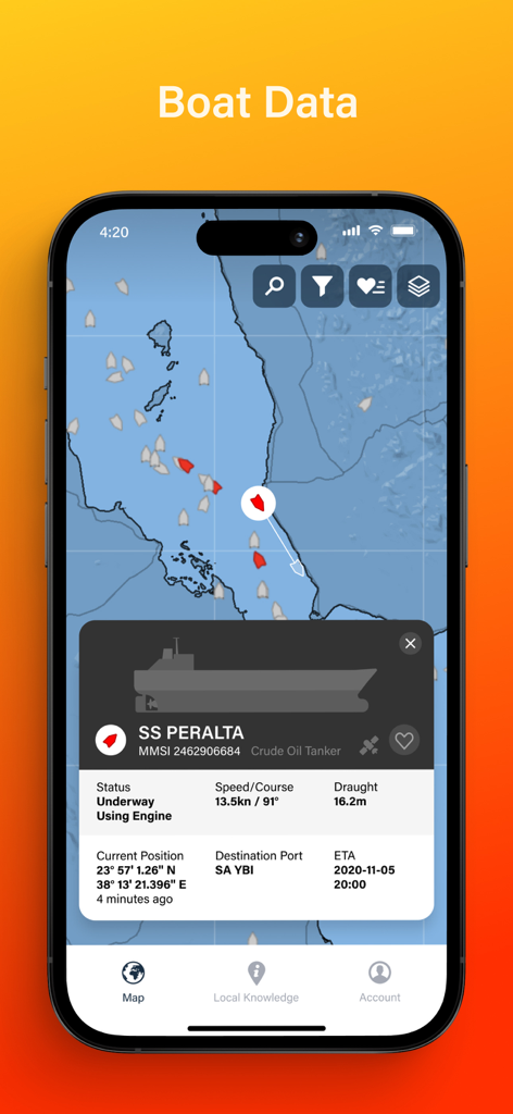 AIS Explorer - Aplicación móvil AIS Explorer que muestra datos de barcos en tiempo real e información de rastreo de embarcaciones