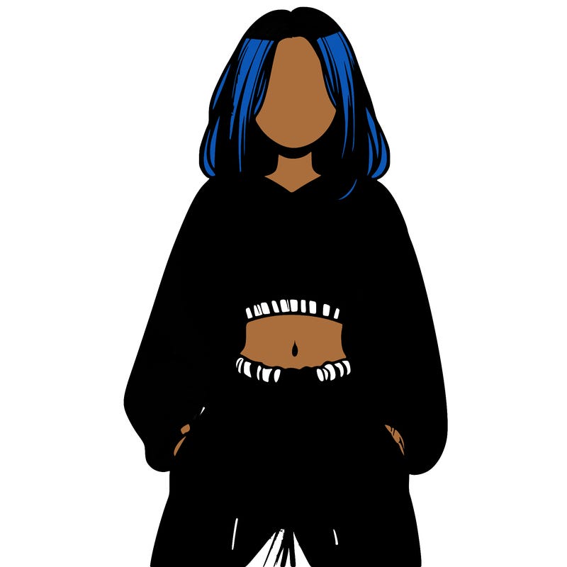 realistic girl faceless with baggy pants and a crop top