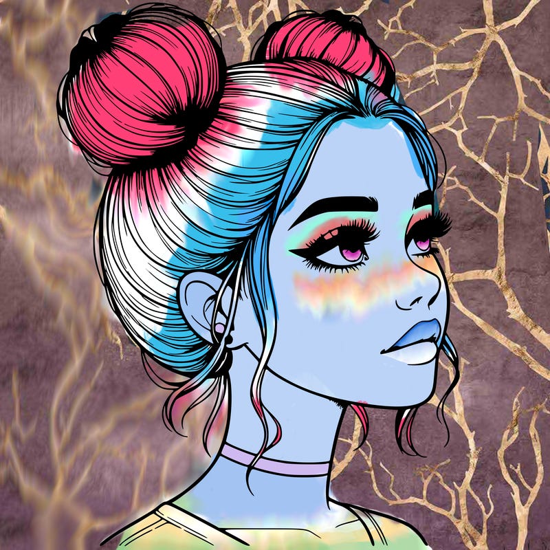 realistic girl with buns on the top of her head