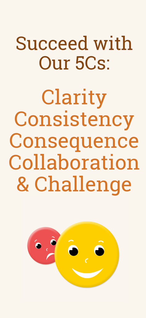 Smiles & Frowns - Kids View - Smiles and Frowns app 5Cs behavior strategy screen with smile and frown icons