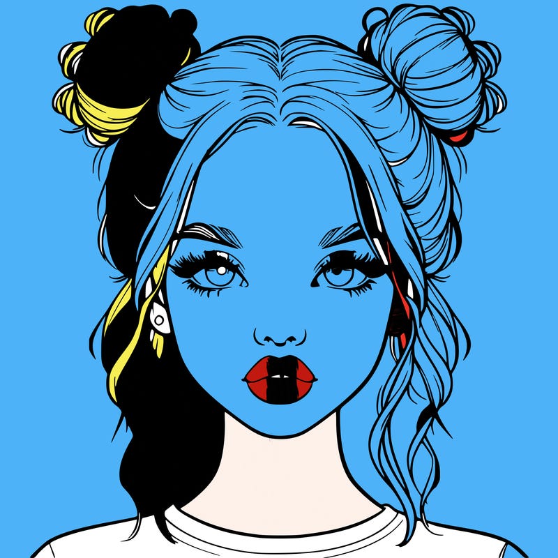 realistic girl with two buns in hair and lips