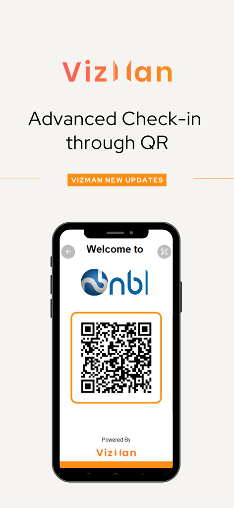 VizMan - Visitor Management - VizMan mobile app displaying an advanced QR code check in screen for visitors