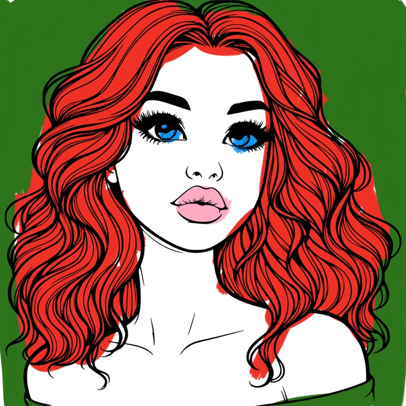 realistic girl with wavy hair and lips