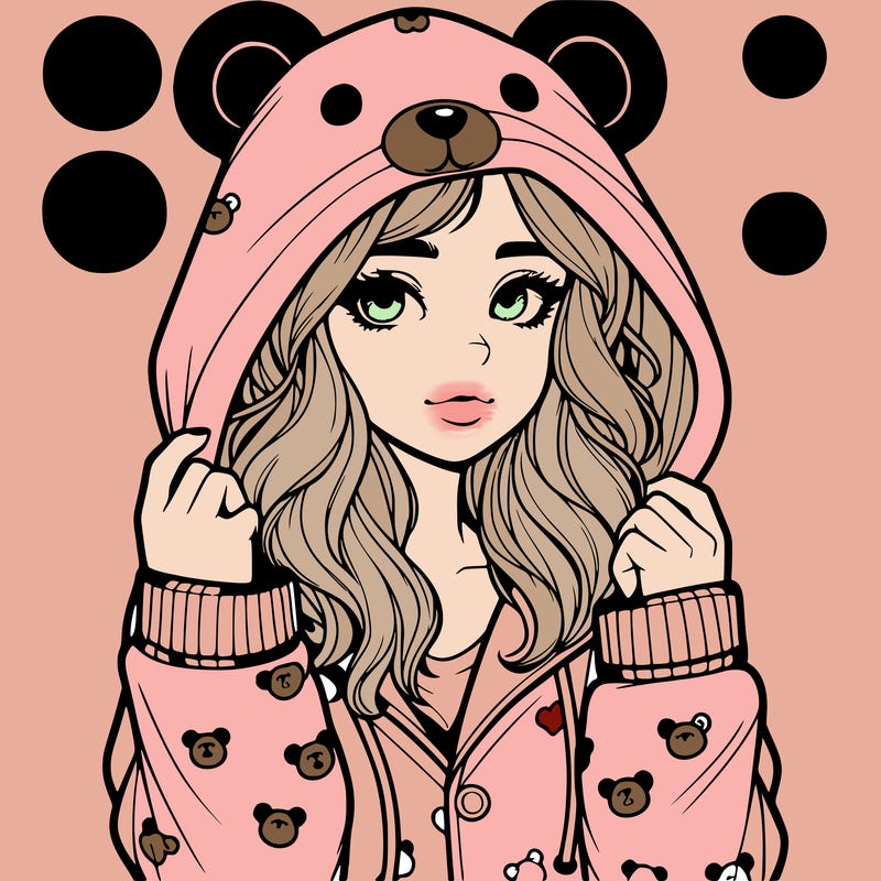 realistic girl in a animal pjs hoodie