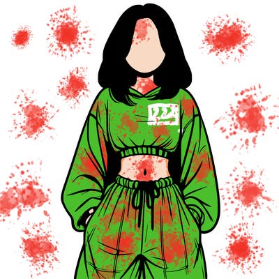 realistic girl faceless with baggy pants and a crop top