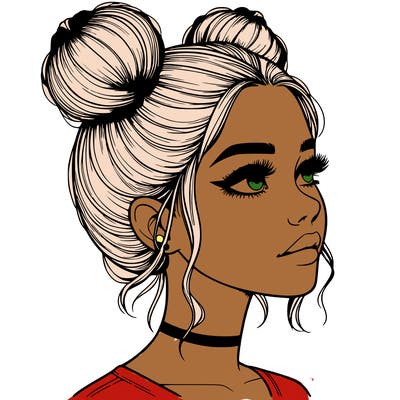 realistic girl with buns on the top of her head