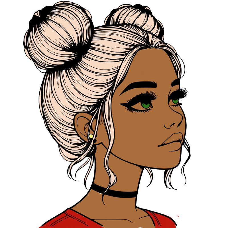 realistic girl with buns on the top of her head