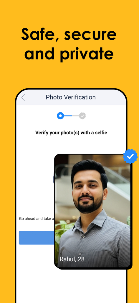 A screenshot of the QuackQuack dating app showing the photo verification process and a verified profile