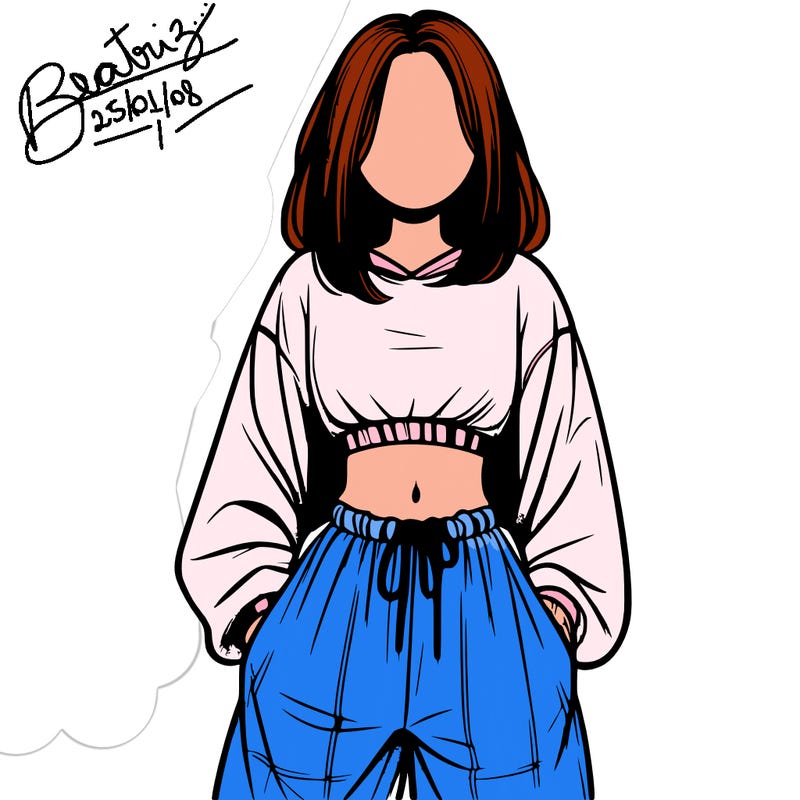 realistic girl faceless with baggy pants and a crop top