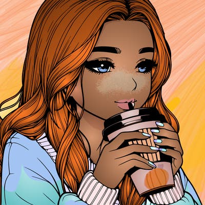 realistic girl drinking coffee