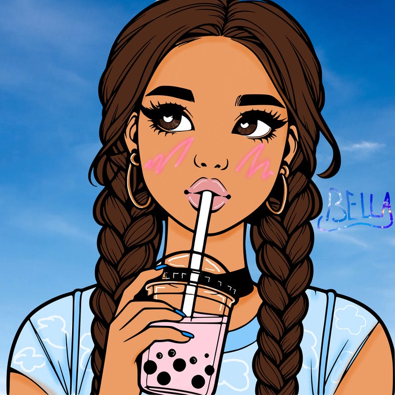 realistic girl with braided hair drinking boba