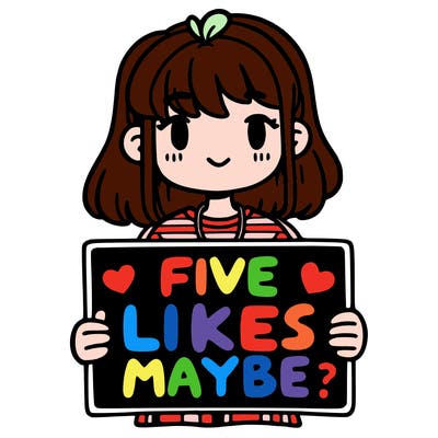 a girl holding a sign that says five likes maybe