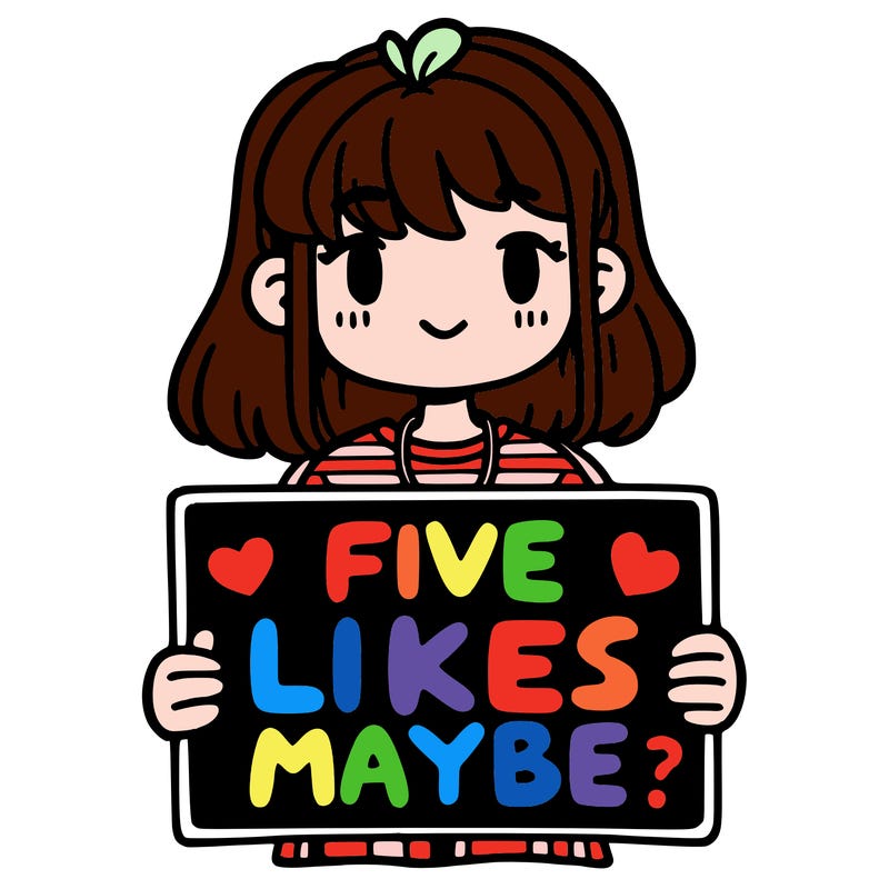 a girl holding a sign that says five likes maybe