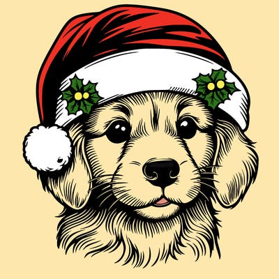 realistic dog wearing a santa hat