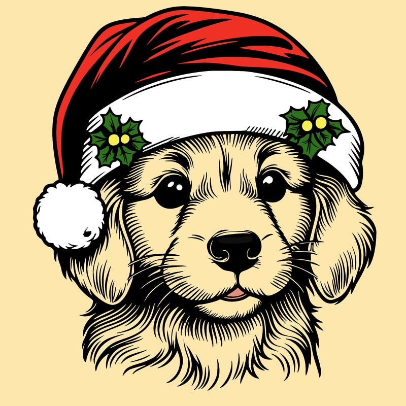 realistic dog wearing a santa hat