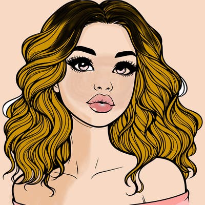realistic girl with wavy hair and lips