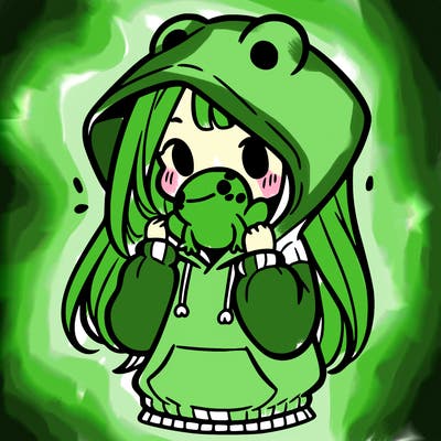 a girl holding a froggy hoodie