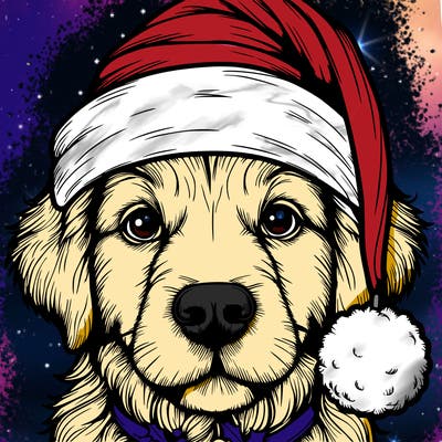 realistic dog with a christmas hat