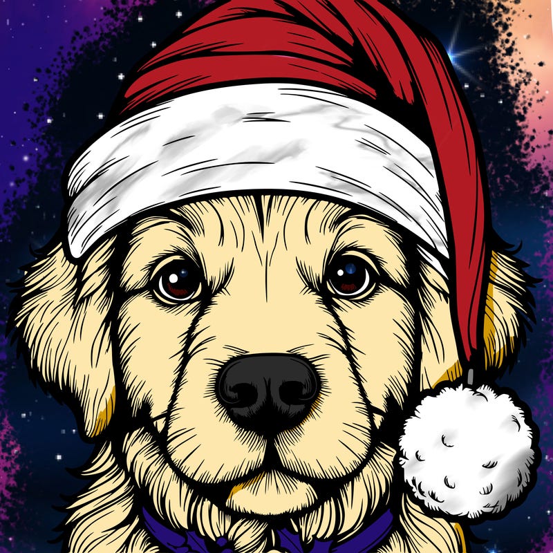 realistic dog with a christmas hat