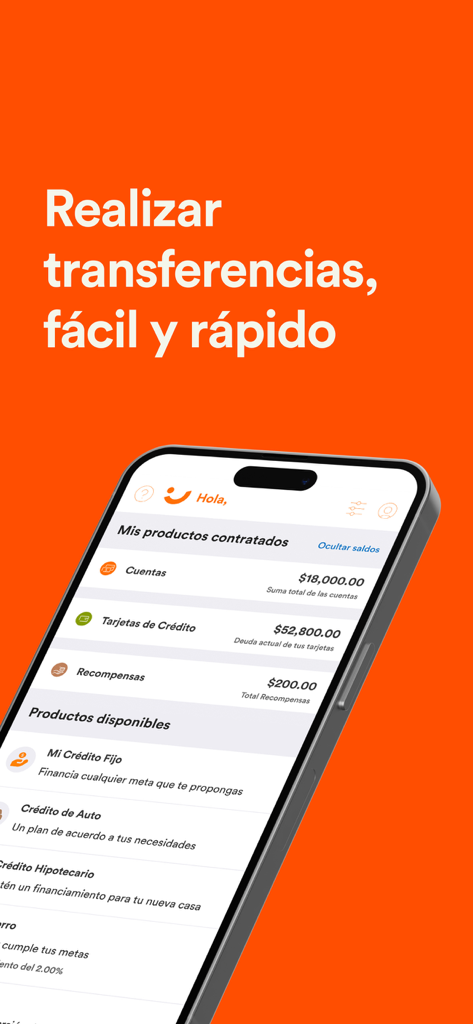 Banregio - Interfaz de la app móvil Banregio mostrando saldos de cuentas y productos financieros en una pantalla de iPhone