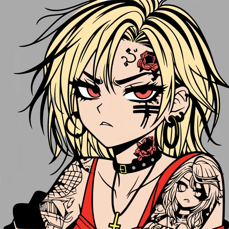 badass anime girl with scar and tattoos