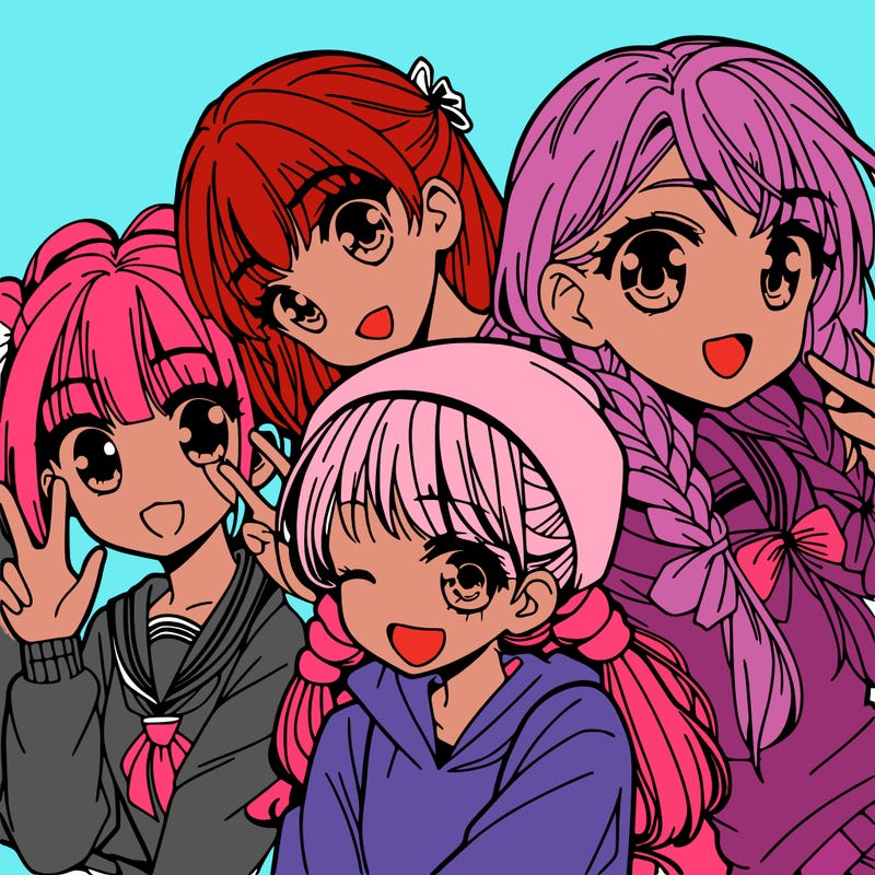 manga girl with friends