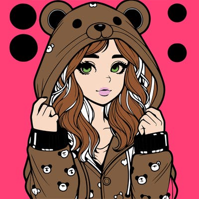 realistic girl in a animal pjs hoodie