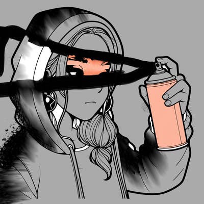 a realistic girl, spray painting