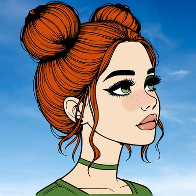 realistic girl with buns on the top of her head