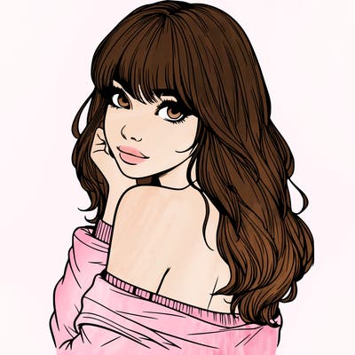 realistic girl with bangs looking over her shoulder