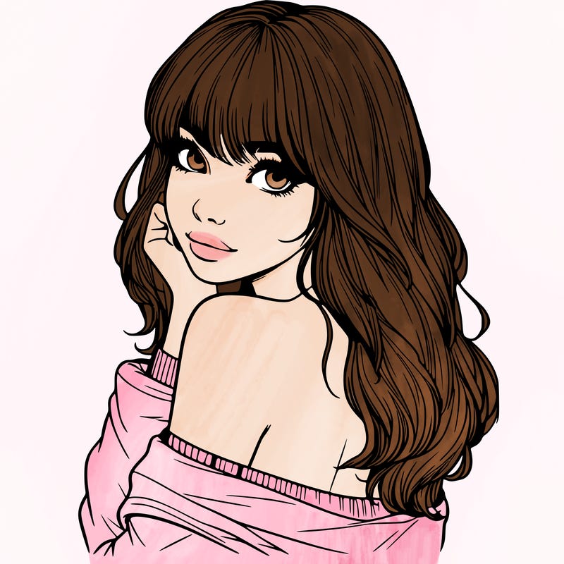 realistic girl with bangs looking over her shoulder