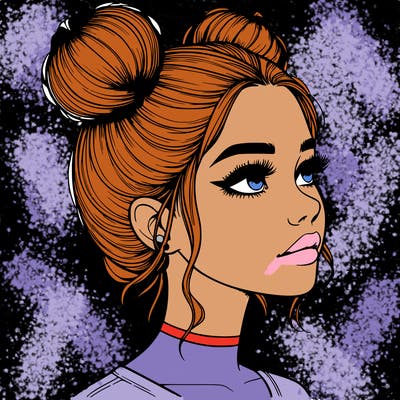 realistic girl with buns on the top of her head