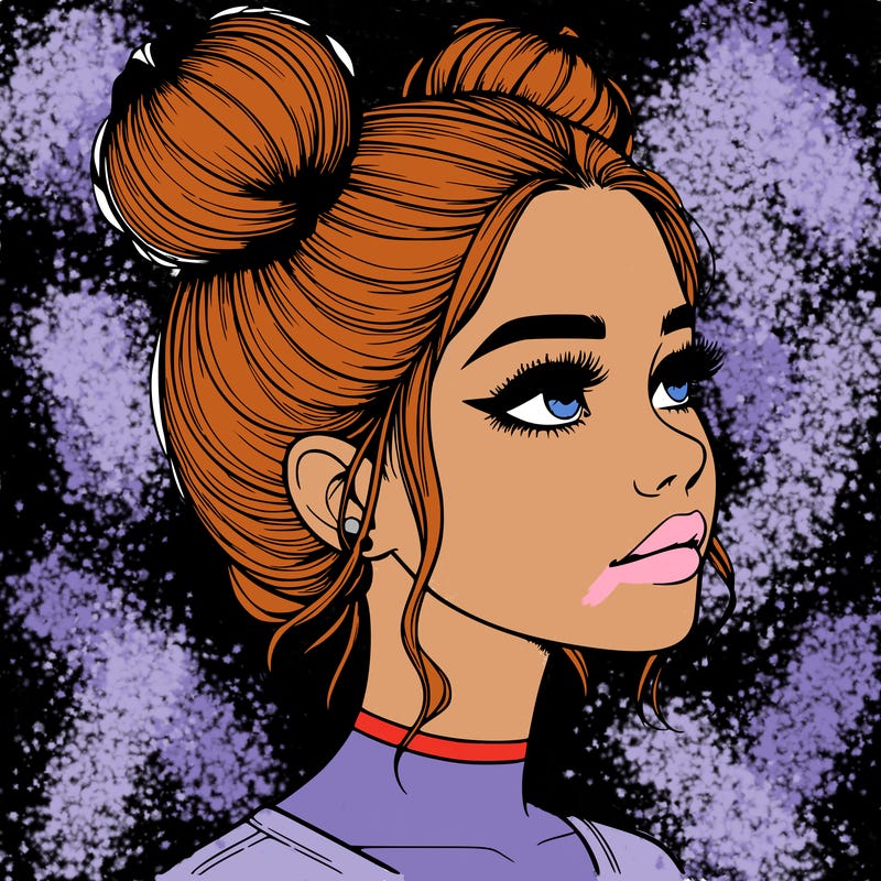 realistic girl with buns on the top of her head