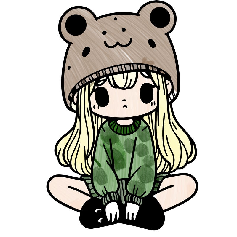 a girl wearing a frog hat and some frog socks