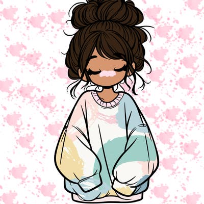 girl with baggy sweatshirt and messy bun